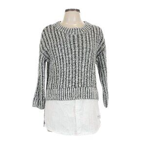 Thakoon Chunky Knit Two-tone Sweater with White Shirt Collar. Size L.